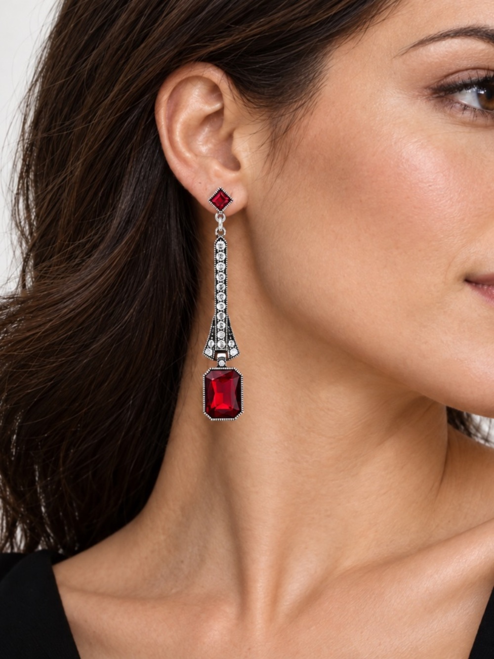 Red crystal drop earrings